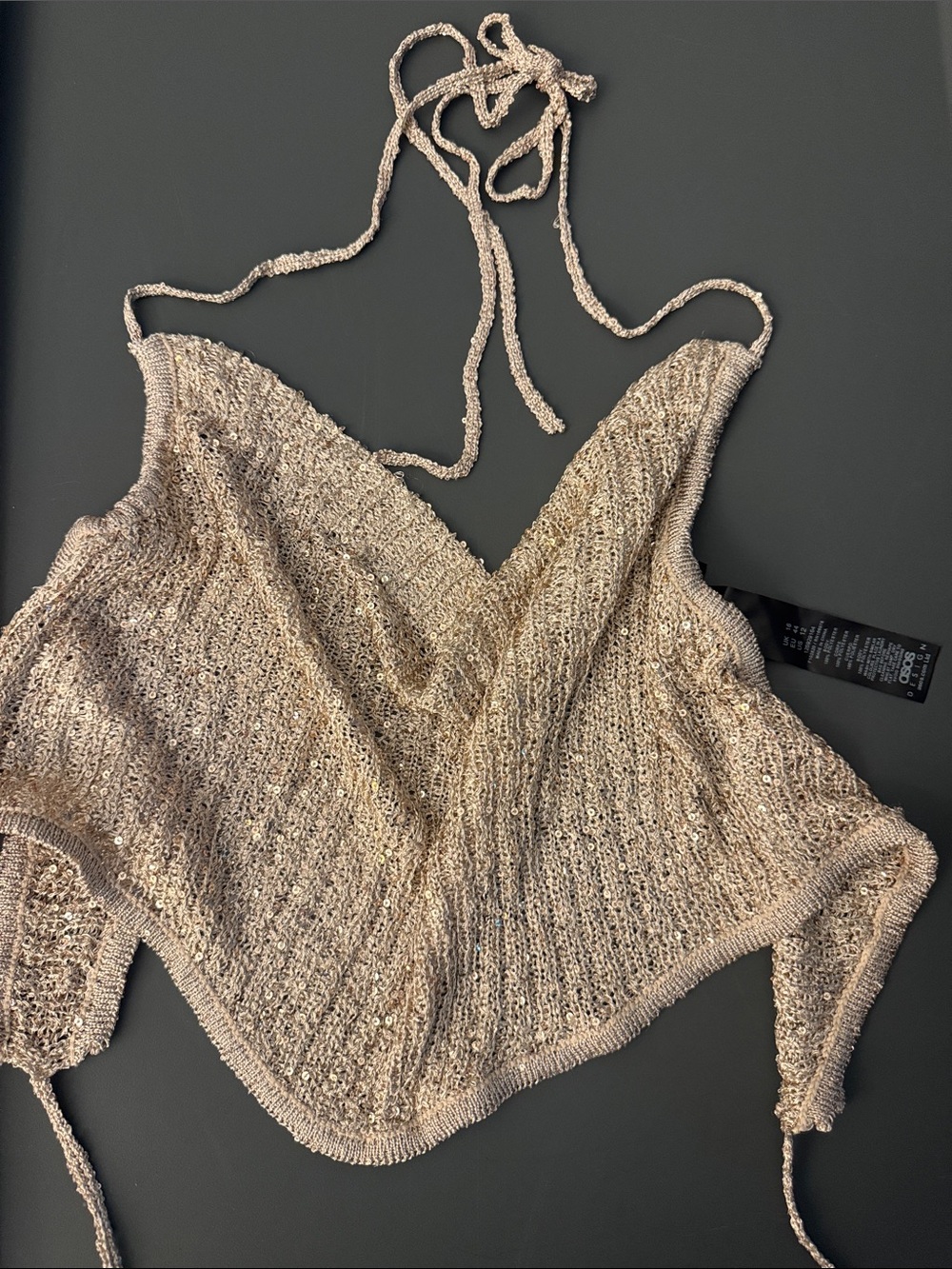 ASOS Sparkle Knit Halter Crop Top - Beige